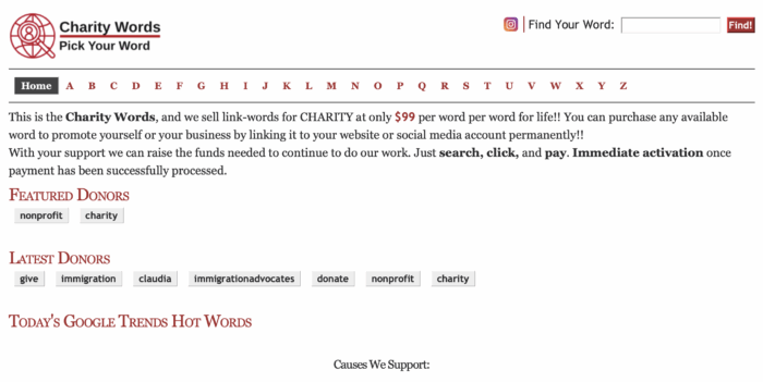 CharityWords.com With Vanity Number 562-CHARITY
